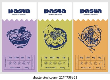 Hand drawn line art food vector packaging label design template. Boho style illustration of elegant signs and badges for cafe, restaurant, food and drinks products.