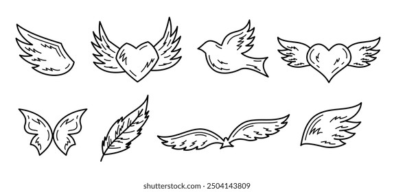 hand drawn line art graphic element vector set in freedom concept