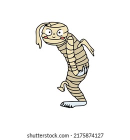 Hand drawn line art Halloween illustration cute mummy.