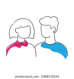 hand drawn line art icon. a girl and a boy.