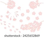 Hand drawn line art illustration materials of cherry blossoms_Pink