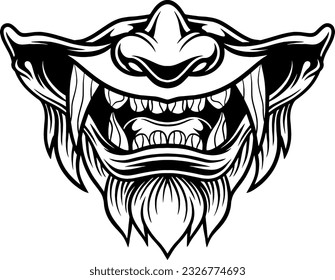 hand drawn line art illustration of  Japanese demon evil mask , mascot logo illustration