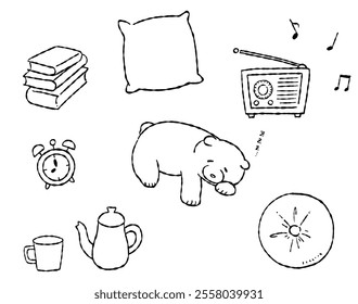 Hand Drawn Line Art Illustration of a Sleeping Bear
