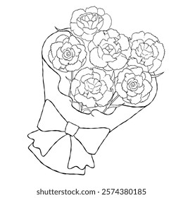 Hand drawn line art illustration of a carnation bouquet
