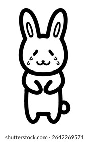 Ilustração desenhada à mão de um personagem de coelho chorando lágrimas.