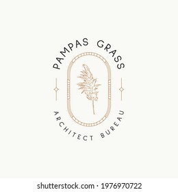 Hand drawn line art interior design vector logo design template. Boho style illustration of elegant signs and badges for beauty, interior design.