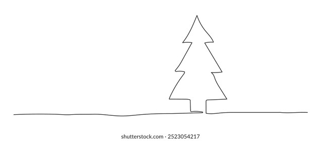 Hand drawn line art (linear) of fir (pine, spruce) isolated on white background (backdrop). Holidays. Nature. Culture and religion. Vector illustration.