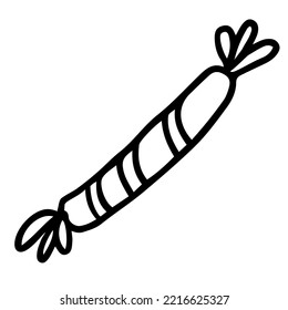 Hand drawn line art of long candy in doodle style. Isolated illustration of sweets