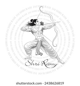 Hand drawn line art, Lord Rama Line drawing, An illustration of Ramayna Character