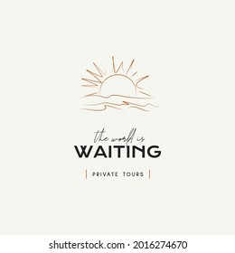 Hand drawn line art minimal travel vector logo design template. Illustration of elegant signs and badges for travel agency, tour operator, photographer, travel blogger