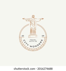 Hand drawn line art minimal travel vector logo design template. Illustration of elegant signs and badges for travel agency, tour operator, photographer, travel blogger