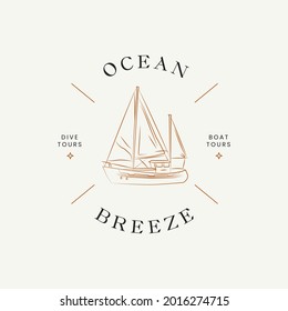 Hand drawn line art minimal travel vector logo design template. Illustration of elegant signs and badges for travel agency, tour operator, photographer, travel blogger