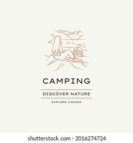 Hand drawn line art minimal travel vector logo design template. Illustration of elegant signs and badges for travel agency, tour operator, photographer, travel blogger