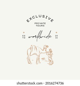 Handgezeichnete Linie Art minimale Reise-Vektorlogo-Design-Vorlage. Illustration von eleganten Zeichen und Abzeichen für Reisebüros, Reiseveranstalter, Fotografen, Reiseblogger