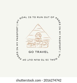 Hand drawn line art minimal travel vector logo design template. Illustration of elegant signs and badges for travel agency, tour operator, photographer, travel blogger