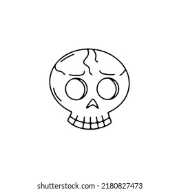 Hand drawn line art monochrome Halloween skull illustration.