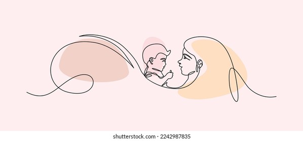 Hand drawn line art mother and son illustration