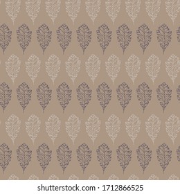 Hand drawn line art oak leaves. Seamless vintage pattern for wallpaper, web sites, wrapping paper, for fashion prints, fabric, design.