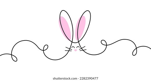 Hand drawn line art Rabbit. Minimalistic Easter Bunny Continuous One Line Drawing. Hare ears. Vector illustration.