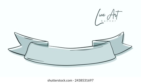 Hand drawn line art ribbon banner vector illustration. Vintage frame banner for text, lettering, poster and flyers, greeting card, presentation, web, social media, design, sign, sticker and stories.