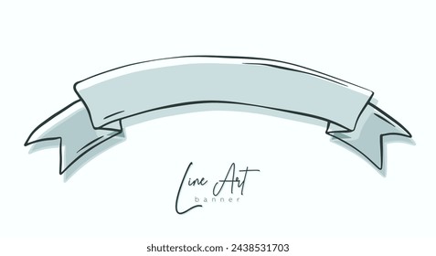 Hand drawn line art ribbon banner vector illustration. Vintage frame banner for text, lettering, poster and flyers, greeting card, presentation, web, social media, design, sign, sticker and stories.
