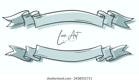 Hand drawn line art ribbon banner vector illustration. Vintage frame banner for text, lettering, poster and flyers, greeting card, presentation, web, social media, design, sign, sticker and stories.