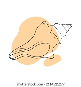 Hand drawn line art seashell and beige abstract shapes. Isolated vector illustration 