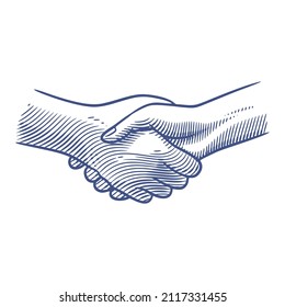 Hand drawn line art hand shake vector illustration. Line art of handshake business agreement