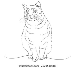 Hand Drawn Line Art of Sitting Cat – Minimalist Pet Illustration