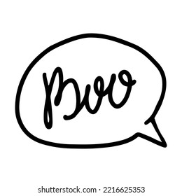 Hand Drawn Line Art Of Speech Bubble With Boo Lettering Sounds Boo Cloud In Black Outline