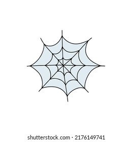 Hand drawn line art spiderweb Halloween illustration. Isolated on white