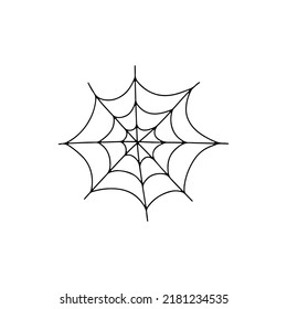 Hand drawn line art spiderweb Halloween illustration. Isolated on white
