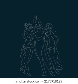 Handgezeichnete Linie Kunst Frühling (Prima Vera) aus einem Gemälde von Botticelli. Moderne Zeichnung eines Renaissance-Gemäldes