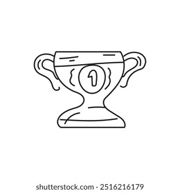 Hand drawn line art trophy with number one for success, victory, and achievement. Championship, award, competition, and winning concept.