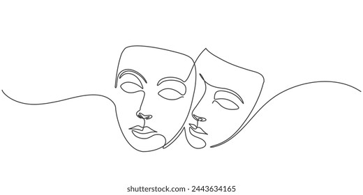 Hand drawn line art two pairs of faces mask of man and woman, editable line vector illustration