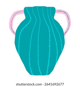 Hand drawn line art vase. Doodle clay pottery illustration. Isolated vector illustration for home decor and design, greeting card, banner, poster, label.
