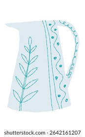 Hand drawn line art vase. Doodle clay pottery illustration. Isolated vector illustration for home decor and design, greeting card, banner, poster, label.