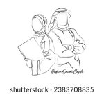 hand drawn line art vector of a modern executive couple in uae. emirati couple.