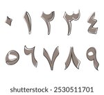 Hand drawn line art vector of Arabic Numerals. Arabic Numbers line art.