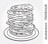 Hand drawn line art vector illustration of Pancakes on a plate.