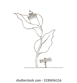 Hand Drawn Line Art Vector Illustration. Yellow Holmberg lighthouse from Iceland in calla flower. Enchanted plant. Coloring book Page