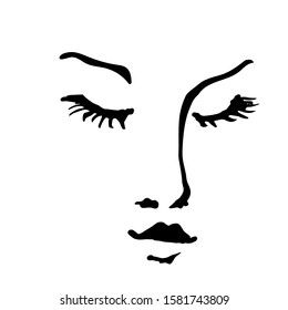 Hand drawn line art vector, girl face icon, women on white isolated background for use in design, fashion, postcard, logo, doodle illustration
