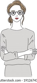 hand drawn line art vector illustration, standing business woman.