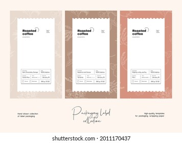 Hand drawn line art vector cosmetics label design template. Boho style illustration of elegant signs and badges for beauty, natural cosmetics, wellness.
