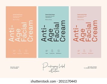 Hand drawn line art vector cosmetics label design template. Boho style illustration of elegant signs and badges for beauty, natural cosmetics, wellness.