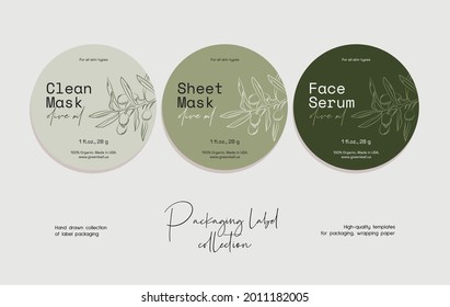 Hand drawn line art vector cosmetics label design template. Boho style illustration of elegant signs and badges for beauty, natural cosmetics, wellness.