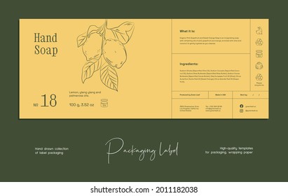 Hand drawn line art vector cosmetics label design template. Boho style illustration of elegant signs and badges for beauty, natural cosmetics, wellness.