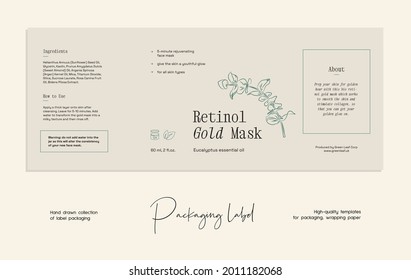 Hand drawn line art vector cosmetics label design template. Boho style illustration of elegant signs and badges for beauty, natural cosmetics, wellness.