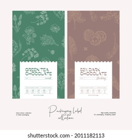Hand drawn line art vector cosmetics label design template. Boho style illustration of elegant signs and badges for beauty, natural cosmetics, wellness.