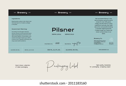 Plantilla de diseño de empaquetado de etiquetas alimentarias de vectores de línea dibujada a mano. Ilustración culinaria de elegantes carteles y insignias para café, restaurante.